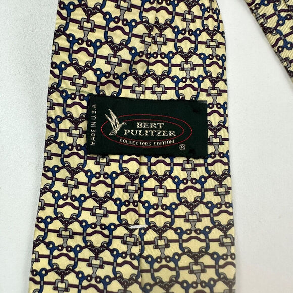 VTG Bert Pulitzer 100% Silk Cream Chain Link Pattern Geometric Neck Tie USA 04 - Picture 7 of 7